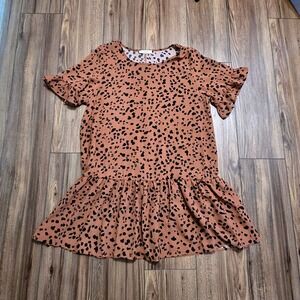 JADE by JANE Leopard Print Ruffle Sleeve Drop Waist Dress Tunic Women's‎ L